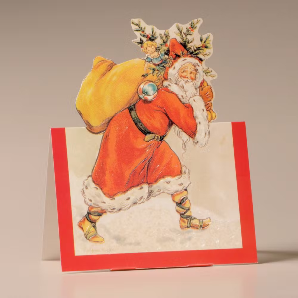 Utvikbart julkort med kuvert - Tomten och granen (Fraktfritt)