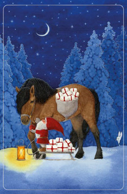 Dubbelt julkort - Tomten och hästen (Fraktfritt)