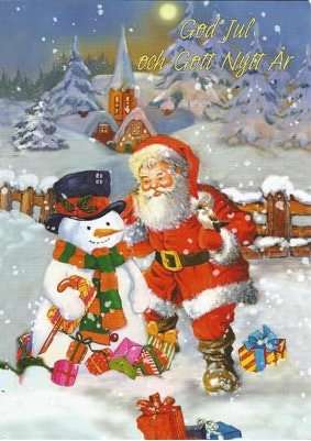 Enkelt JulKort - Tomten och snögubben (Fraktfritt)
