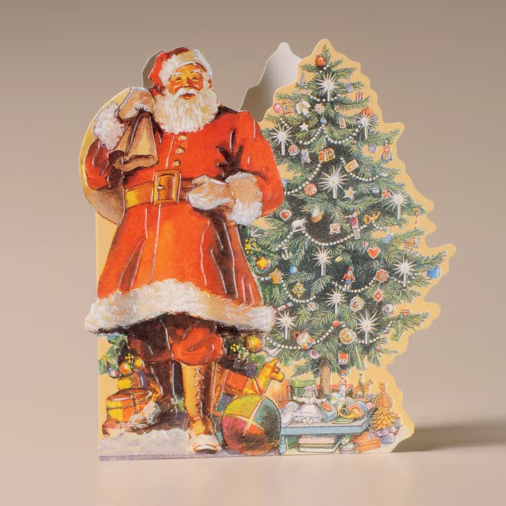 Utvikbart julkort med kuvert - Tomten vid granen (Fraktfritt)