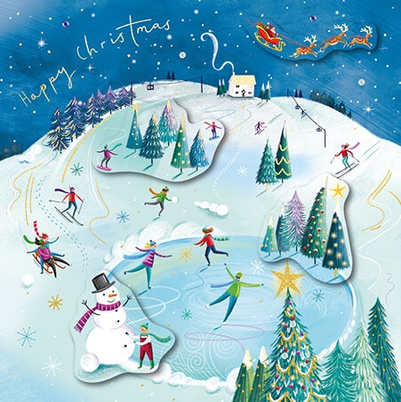 Dubbelt julkort med kuvert - Skridskor på sjön (Fraktfritt)