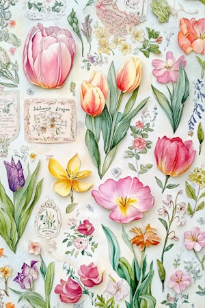 Dubbelt kort med kuvert - Tulpaner och blommor (Fraktfritt)
