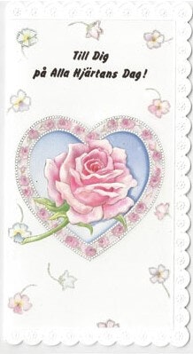 Dubbelt kort med kuvert - Rosa rosenhjärta (Fraktfritt)