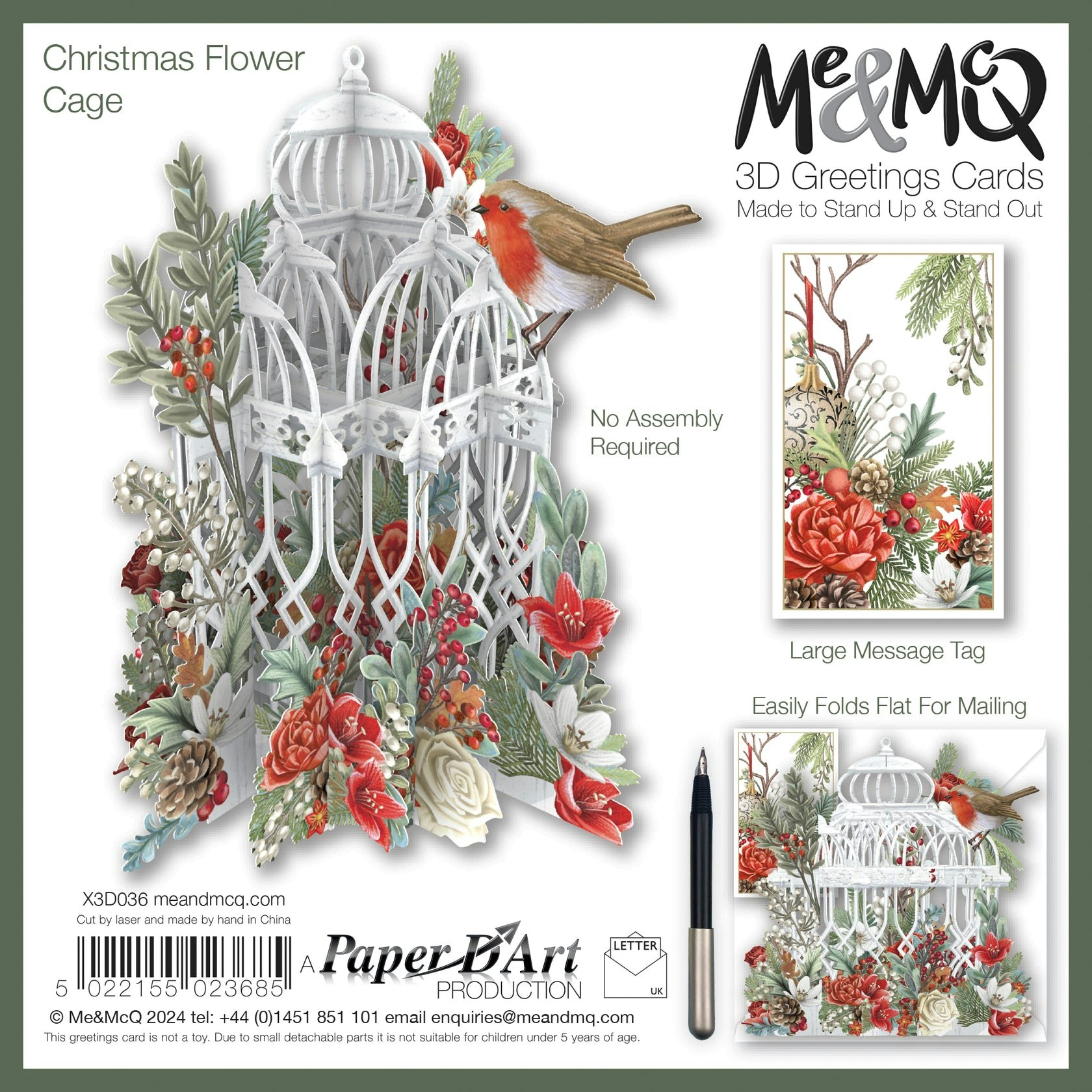 Magiskt julkort - Julblommor och fågelbur (Fraktfritt)