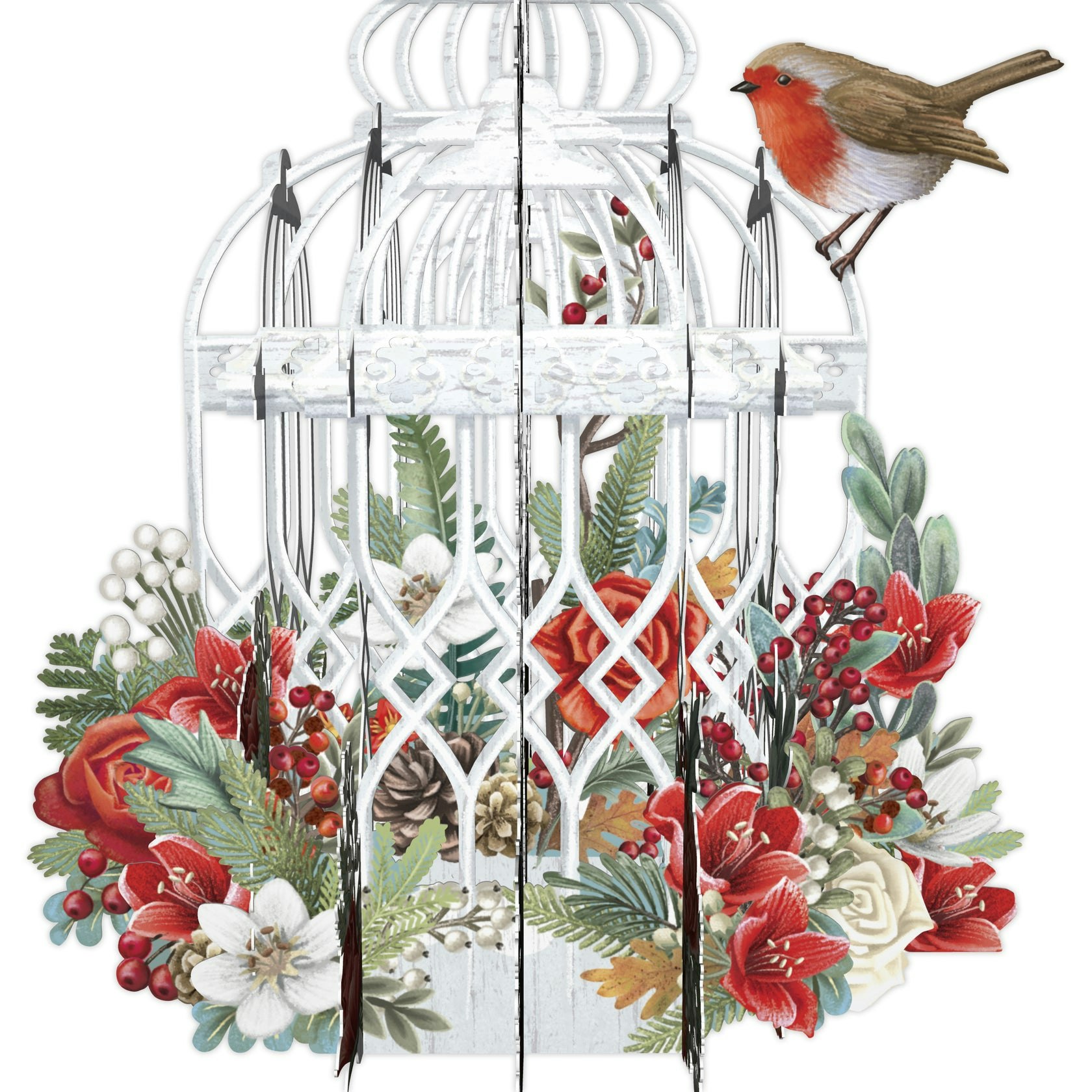 Magiskt julkort - Julblommor och fågelbur (Fraktfritt)