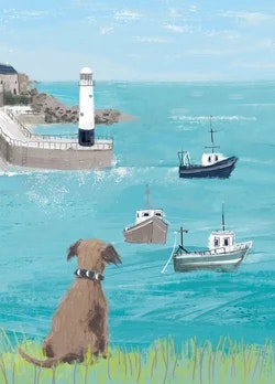 Dubbelt kort med kuvert - Hunden vid havet (Fraktfritt)