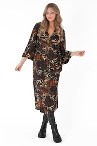 CAPRI EMBLA DRESS BLACK/FUDGE/COFFEE