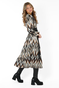 CAPRI MAVEN DRESS GRANITE GREY/CACAO/CREME