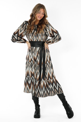 CAPRI MAVEN DRESS GRANITE GREY/CACAO/CREME