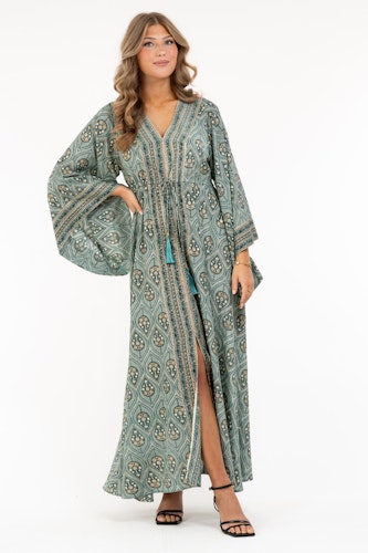 MALIKA DRESS AQUA/CREME/GOLD