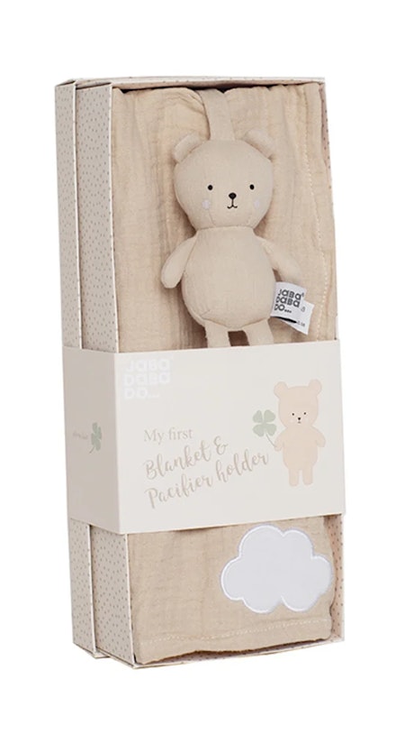 Presentkit babyfilt beige & Teddy nappkompis