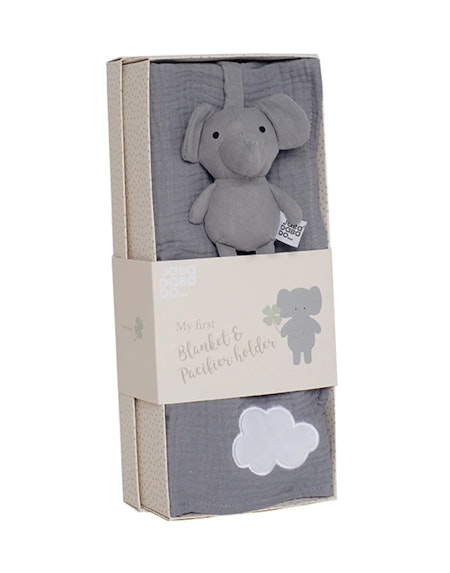 Presentkit babyfilt grå & Elefant nappkompis