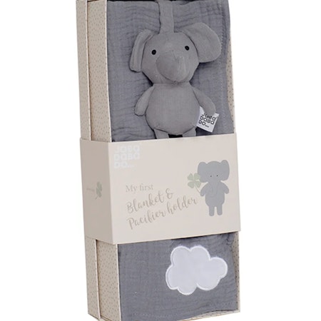 Presentkit babyfilt grå & Elefant nappkompis