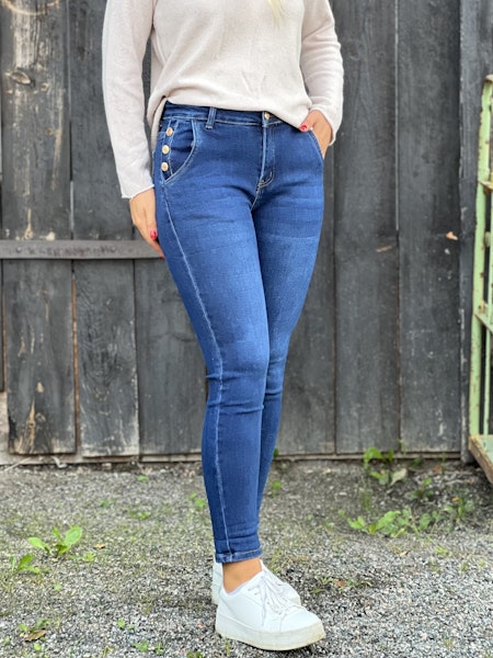 Jeans Vicky m. guldknappar, slim