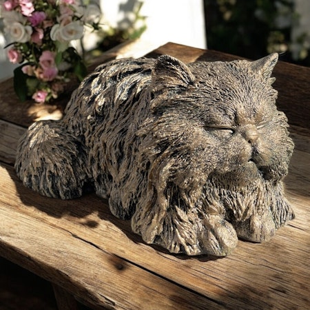 Betongfigur - Långhårig Katt guld