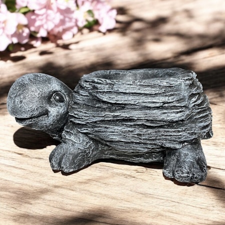 Betongfigur - Sköldpadda blomkruka mörkgrå
