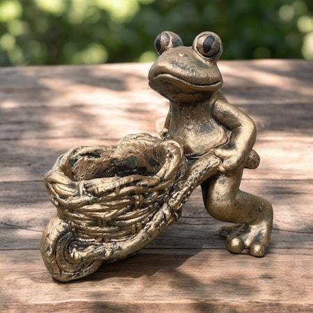 Betongfigur - Grodor blomkruka guld