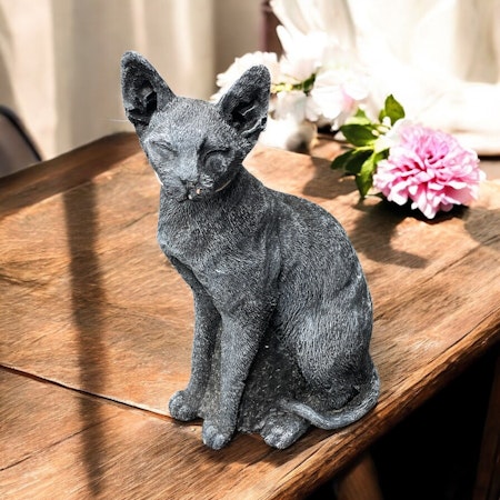 Betongfigur - Korthårig Katt mörkgrå