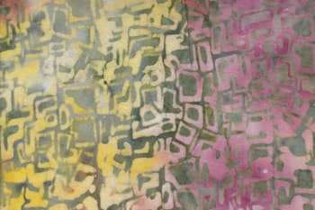 "Labyrint" tryck i mustiga gul-rosa-orange-gröna fäger