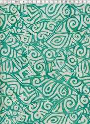 Batiktyg med grönt motiv och vit bakgrund. Bomull ca 110 cm