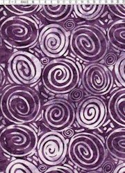 "Circle of life" i lila, aubergine och vitt.  Bomullsbatik