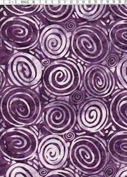 "Circle of life" i lila, aubergine och vitt.  Bomullsbatik