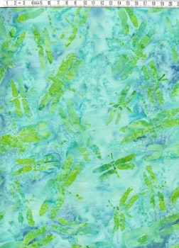 Trollsländor i gröna toner på blåturkos bakgrund