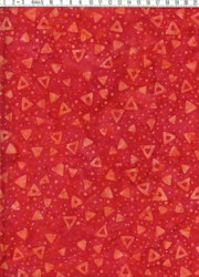 Rött och orange med trianglar och prickar.  Bomullsbatik från Bali