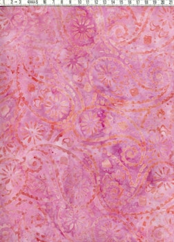 Blekt aprikosbeige motiv på rosaviolett bakgrund.  Bomullsbatik bredd 110 cm