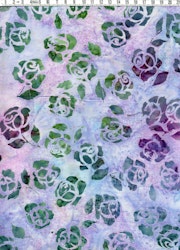 Gröna & lila rosor på lila-blåflammig botten. Bomull 110 cm