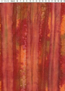 Röd-brun-orange i murriga ränder på längden. Bomull, bredd 110 cm