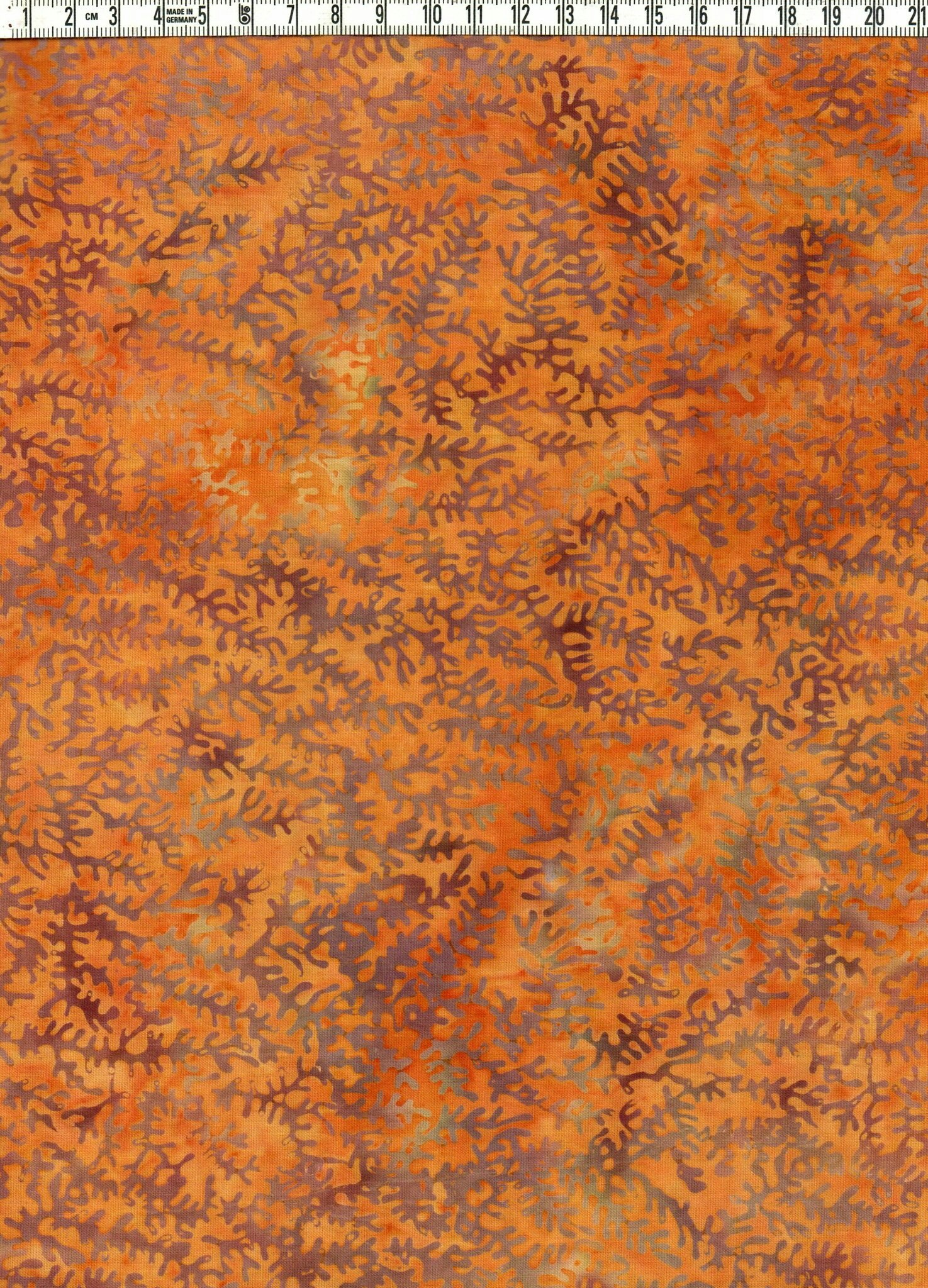 Gul-orange-brun-beige-grått. Batik bomull 110 cm