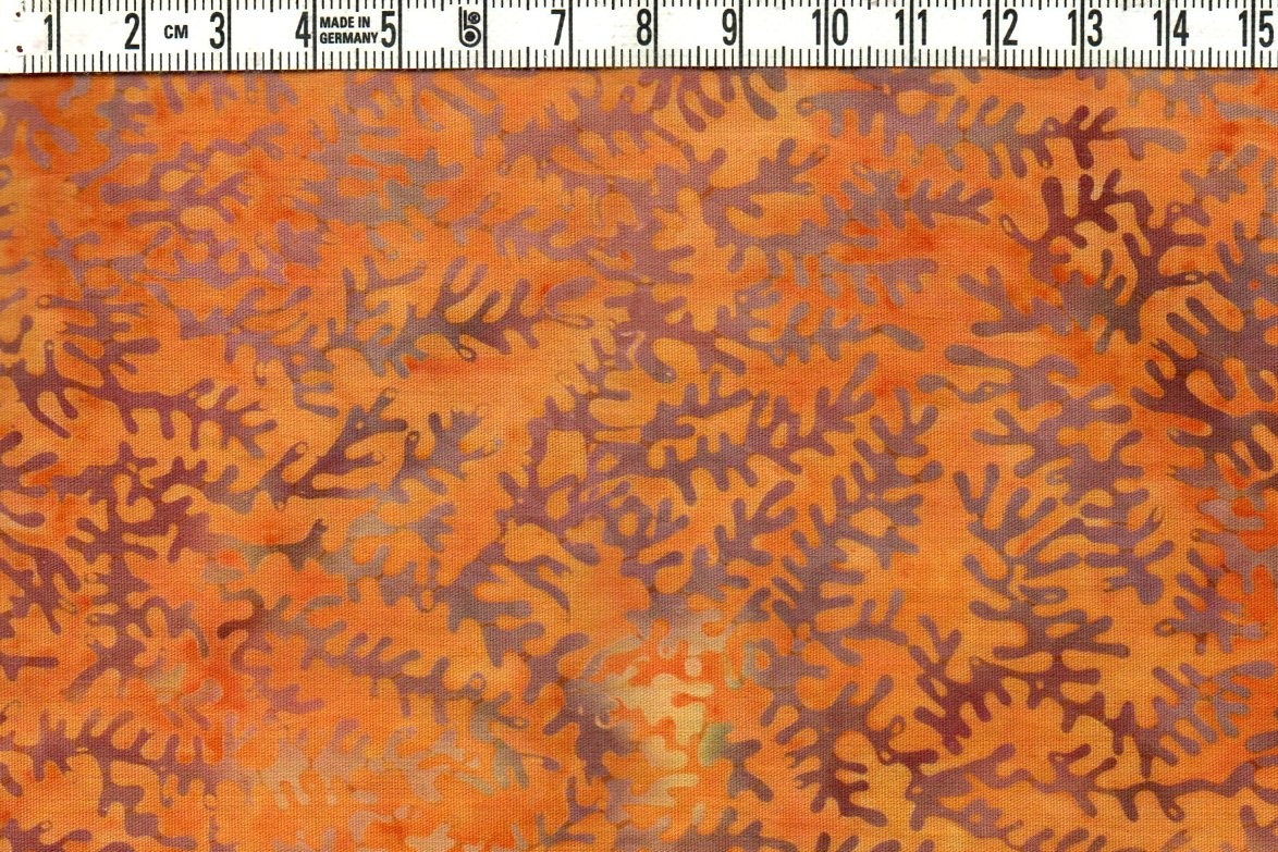 Gul-orange-brun-beige-grått. Batik bomull 110 cm