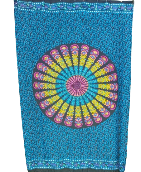 Sarong Screentryckt / tyg viskos.  Ca 110 x 160 cm plus fransar