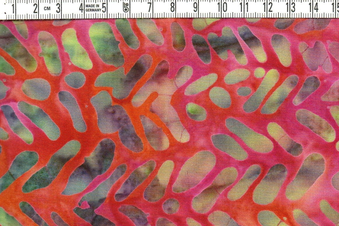Rödorange strålslinga – Batik Viskos 140 cm bred