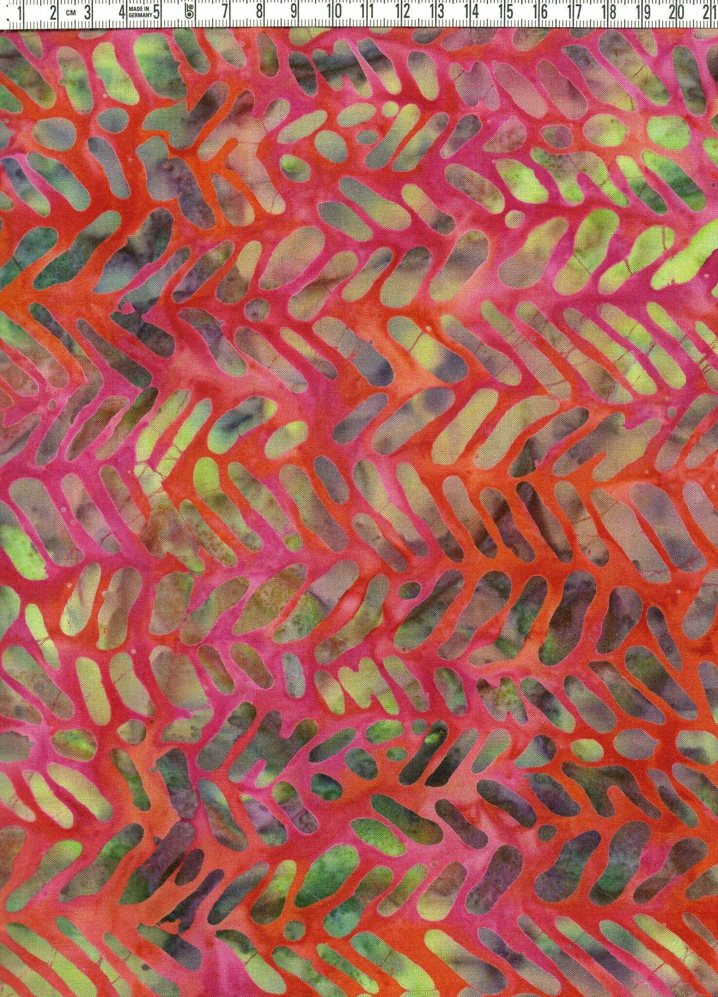 Rödorange strålslinga – Batik Viskos 140 cm bred