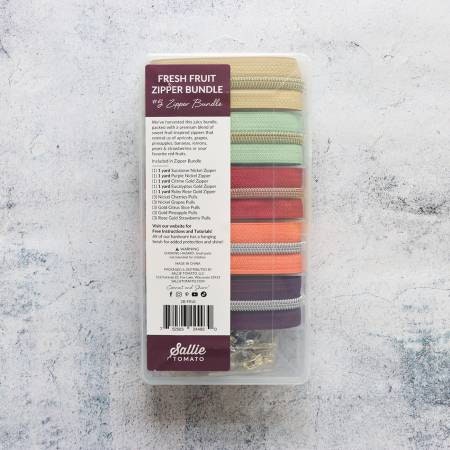 Dragkedjeset Fresh Fruit Zipper Bundle, storlek #5, totalt 5 yard av 5 färger plus 15 kläppar, Sallie Tomato