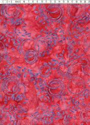 "Lysande" blått på flammande rött.  Batik bomull 110 cm