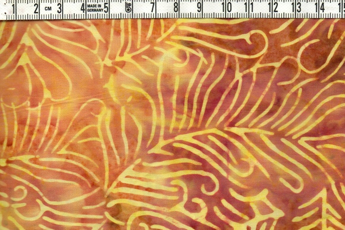 Brun-gul-beige-orange & vilda växter. Batik bomull 110 cm