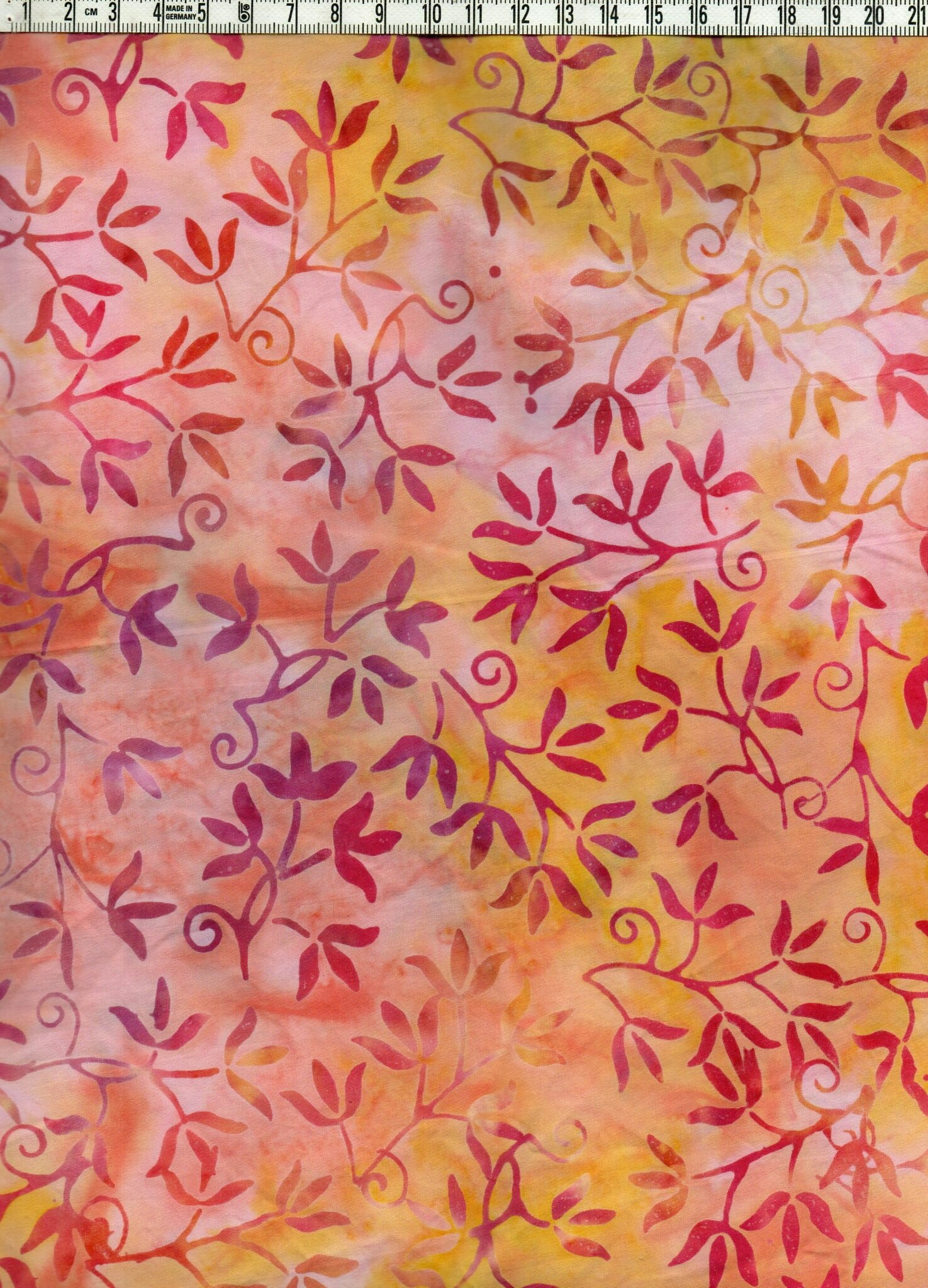 Rosa, Orange & Gyllengul Lövdans – Batik Bomull 110 cm bred