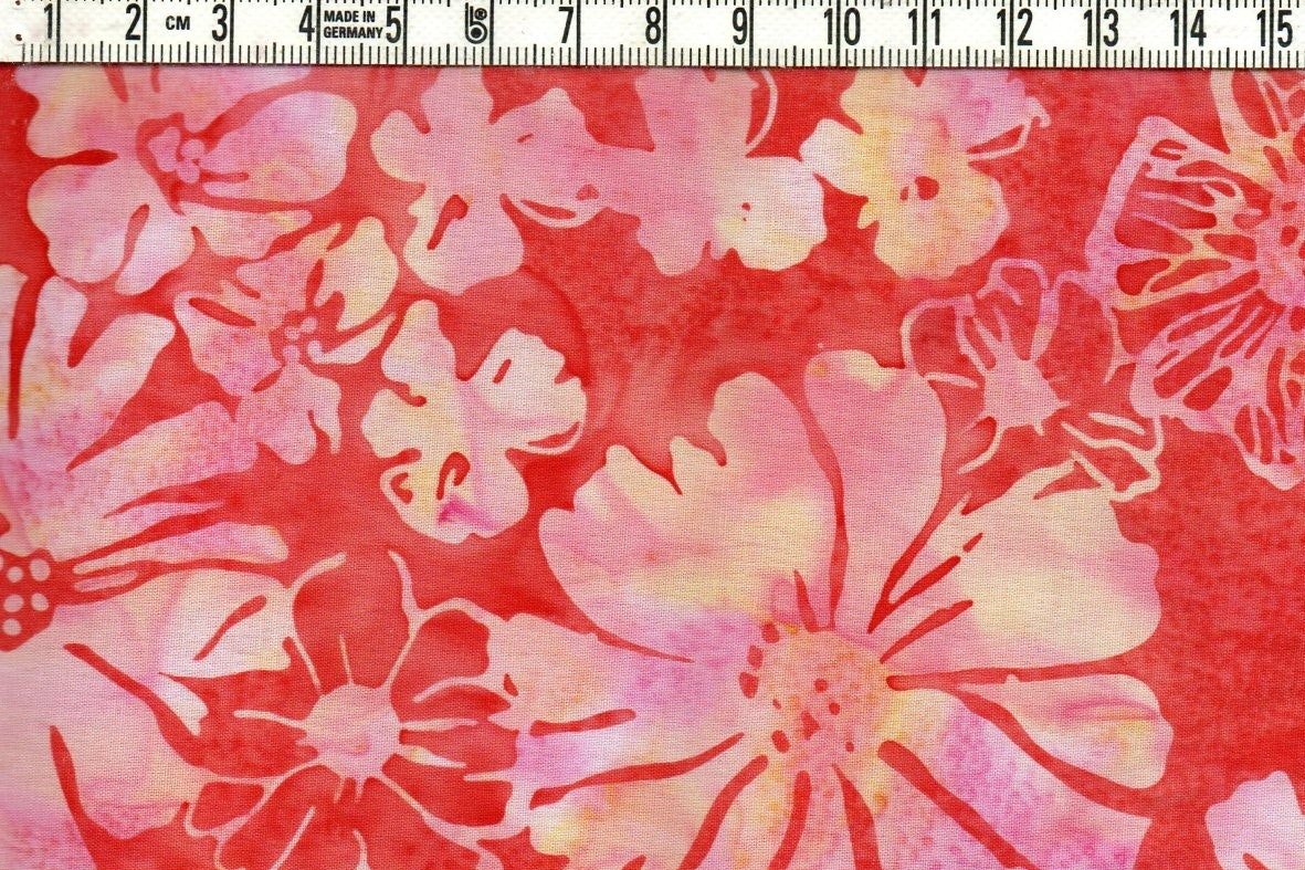 Rödaprikos bakgrund med Rosa och Ljusgula Blommor – Bomull 110 cm bred