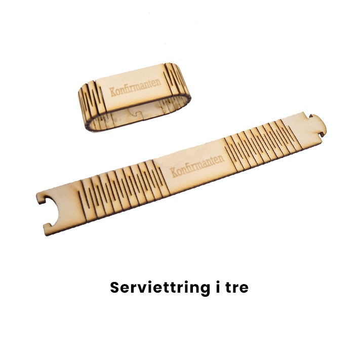 Serviettring i tre med gravert navn