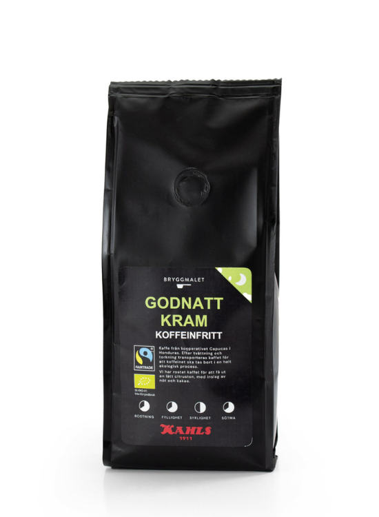 Kahls Kaffe Godnatt KRAM Fairtrade&Eko koffeinfritt malet kaffe 200g