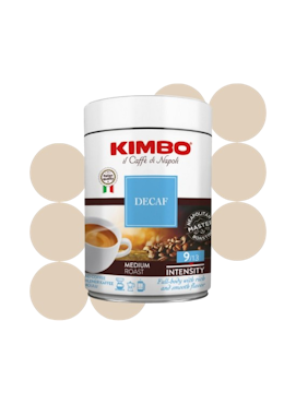 Kimbo Espresso Decaf malet koffeinfritt kaffe 250g i burk