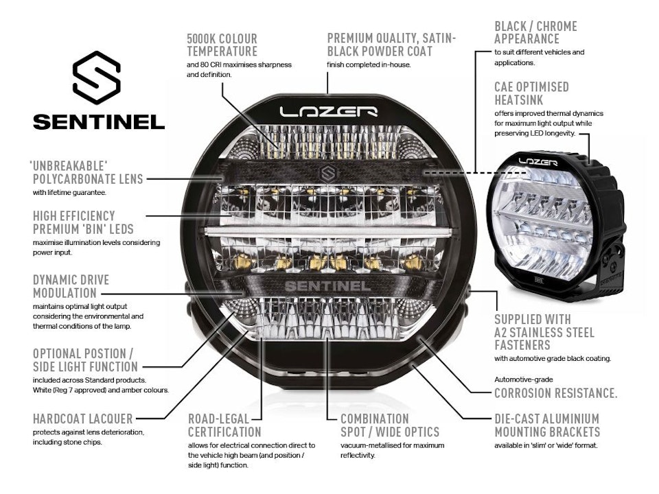 Led extraljus 7 tum - Lazer Sentinel