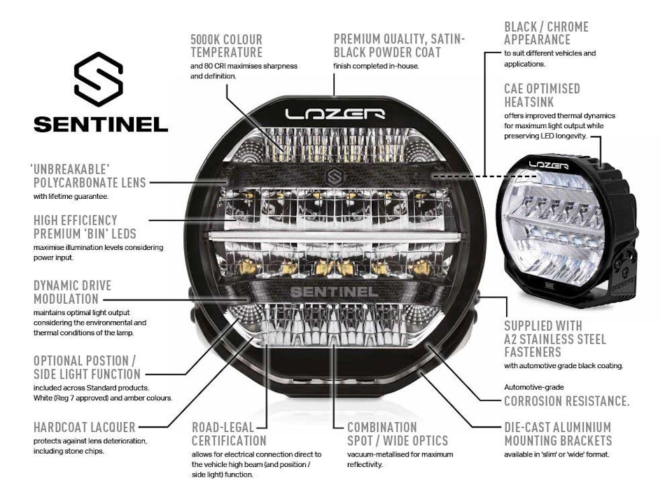 Led extraljus 7 tum - Lazer Sentinel Elite med positionsljus