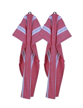 Röd-vit randig handduk 2-pack, återvunna textilier