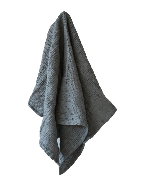 Handduk blågrå ekologisk bomull och linne.