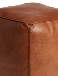 Kubformad sittpuff naturgarvat läder, brun