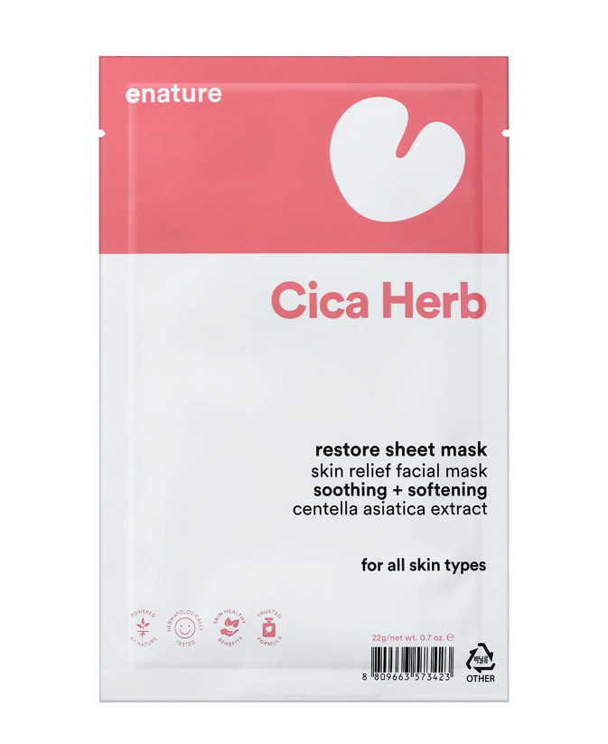 E NATURE Cicaherb Restore Sheet Mask, kort datum - 50% rabatt!